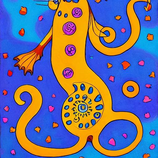 Prompt: cat seahorse shapeshifter, humanoid fursona by Louis Wain, furaffinity, trending on artstation