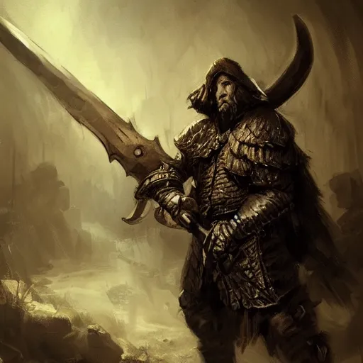 Prompt: concept art of a dnd executioner holiding a big axe, intricate details, detailed face, detailed clothes, artstation, epic pose, ambient light, by rembrandt