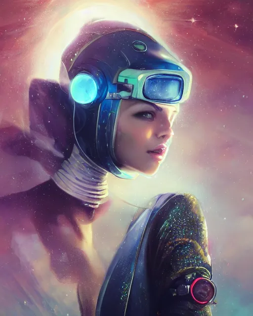 Image similar to a beautiful intricate exquisite imaginative exciting fashionable futuristic close up portrait of a young female astro engineer with stern looks, mechanical uniform, neon lights on hood and jacket by ruan jia, tom bagshaw, peter mohrbacher, brian froud, futuristic organic city in the background, epic sky, vray render, artstation, deviantart, pinterest, 5 0 0 px models