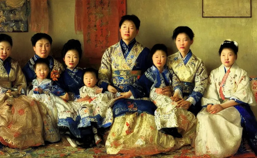 Image similar to high quality high detail painting by ilya repin, chineese family photograph, hd