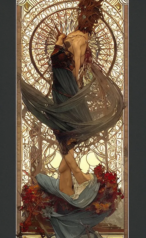 Image similar to the fool, nimostar tarot, concept art, smooth, sharp focus, illustration, art by artgerm and greg rutkowski and alphonse mucha