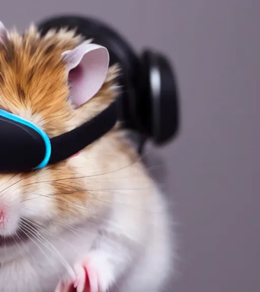 Image similar to a hamster wearing a VR headset on its head.