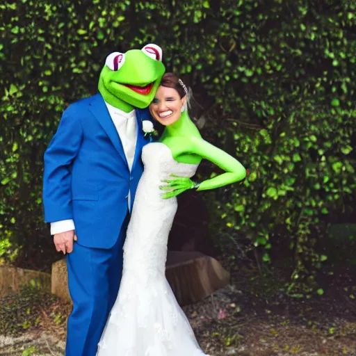 Image similar to Kermit thr Frog photobombing wedding photos