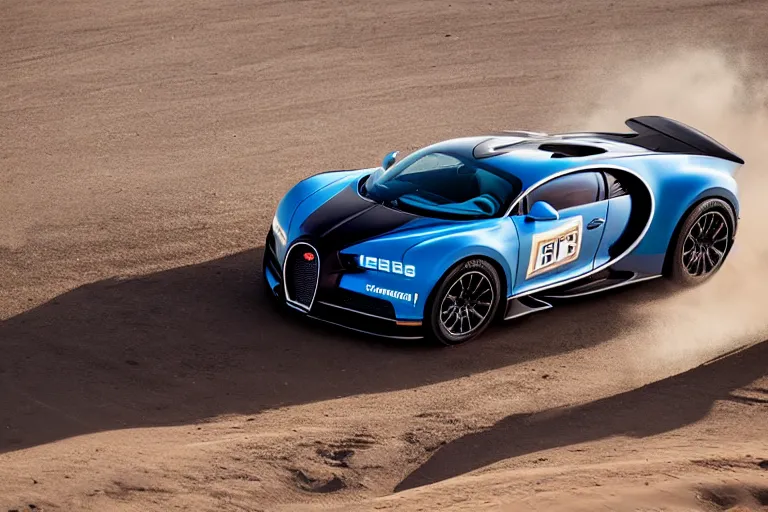 Image similar to bugatti chiron, dakar rally footage, speed, bladerunner