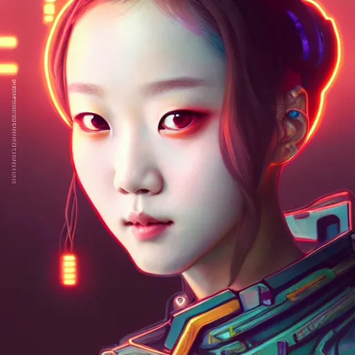 Prompt: portrait painting of chuu kpop as a cheerful smiling cyberpunk mercenary, ultra realistic, concept art, intricate details, eerie, highly detailed, photorealistic, octane render, 8 k, unreal engine. art by artgerm and greg rutkowski and magali villeneuve and alphonse mucha