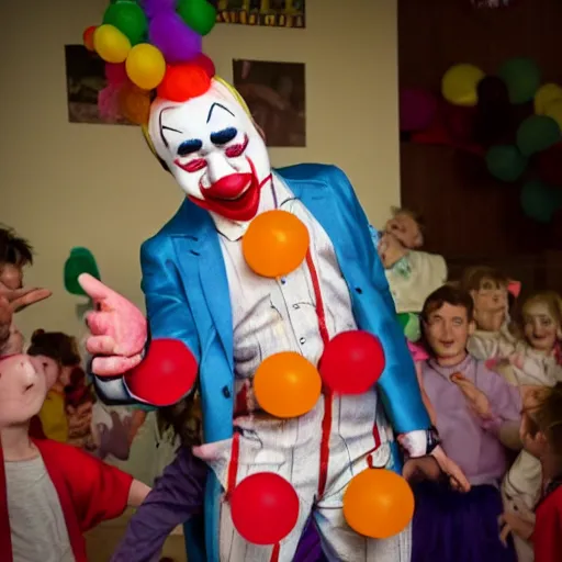 Prompt: Nathan Fielder as a clown performing for children, high quality photograph