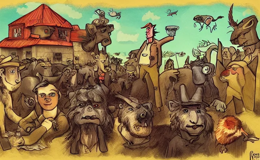 Image similar to “ animal farm by george orwell, digital art, award winning, trending on art station ”