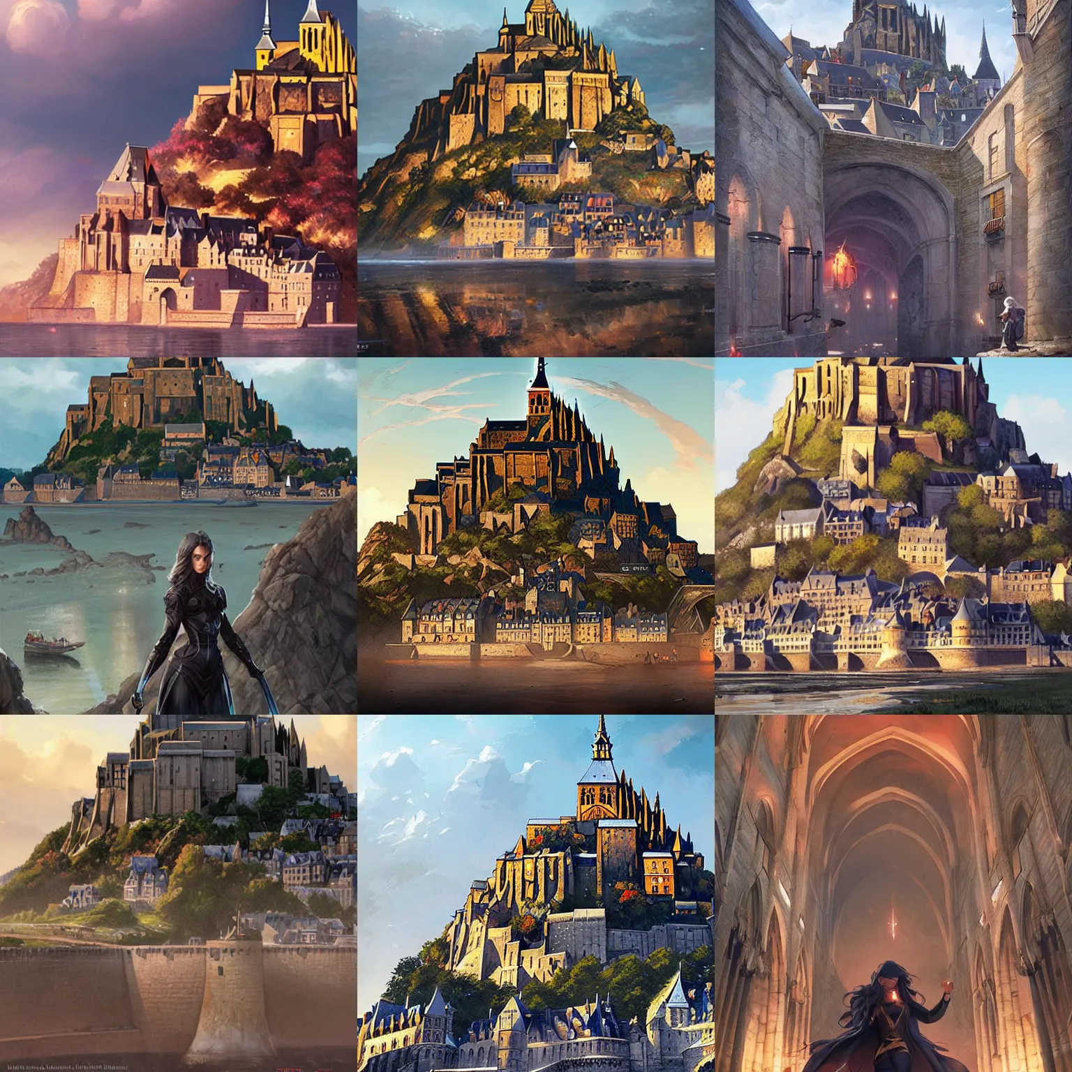 Prompt: mont - st - michel, art by artgerm and greg rutkowski and magali villeneuve