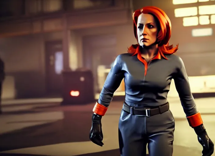 Image similar to dana scully in stret fighter v ( 2 0 1 7 ), dynamic pose, official media, ps 4 in - game cinematic, 5 k