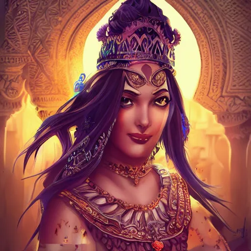 Prompt: arabian princess, digital art, in the style of artgerm, illustration, epic, fantasy, intricate, hyper detailed, artstation, concept art, smooth, sharp focus, vibrant, indi creates