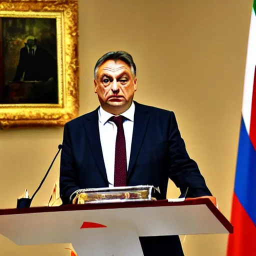 Image similar to viktor orban giving away cash, oil painting