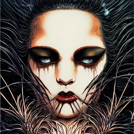 Image similar to closeup of black swan melting, castelvania, by yoichi hatakenaka, masamune shirow, josan gonzales and dan mumford, ayami kojima, takato yamamoto, barclay shaw, karol bak