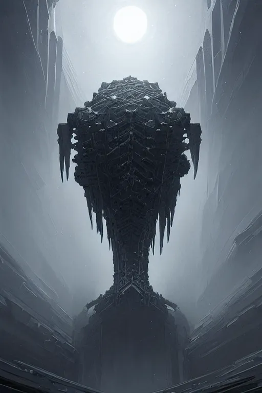 Image similar to professional concept art of a symmetrical fractal ominous floating robotic terrifying giant thing in a dark room by artgerm and greg rutkowski ( thin white border ). an intricate, elegant, highly detailed digital painting, concept art, smooth, sharp focus, illustration, in the style of cam sykes, wayne barlowe, igor kieryluk.