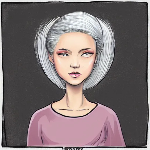 Image similar to a girl with white hair in a hairbun, by teabag. cartoon