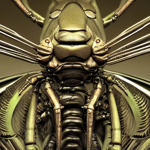 Image similar to a close up of a fake insect on a stick, a computer rendering by h. r. giger, trending on zbrush central, neoplasticism, zbrush, reimagined by industrial light and magic, # vfxfriday