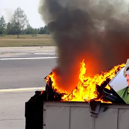 Prompt: donald trump trapped inside a burning dumpster filled with Jet A fuel