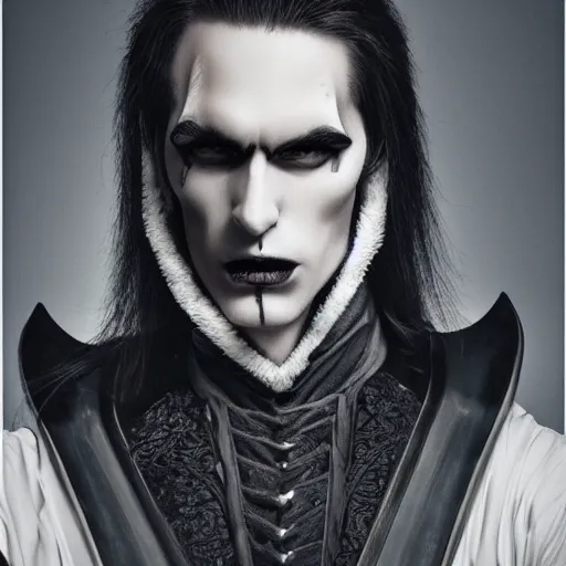 Image similar to head and shoulders vogue fashion photo portrait of a male vampire, d & d, fantasy, medieval castle, year 1 3 3 0