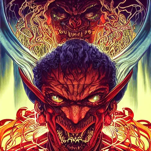 Prompt: portrait of crazy balrog, symmetrical, by yoichi hatakenaka, masamune shirow, josan gonzales and dan mumford, ayami kojima, takato yamamoto, barclay shaw, karol bak, yukito kishiro