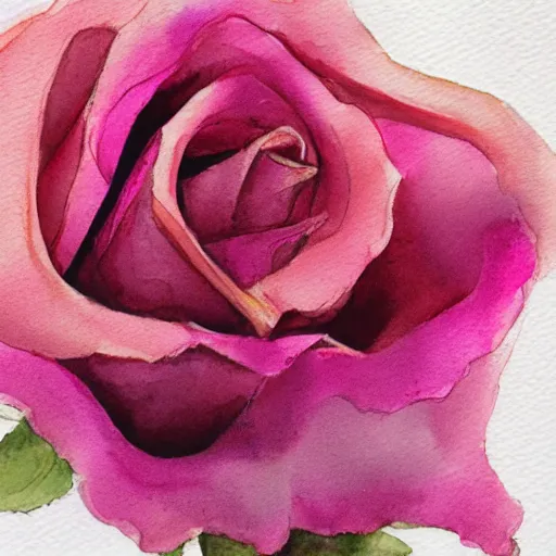 Image similar to close view of a pink rose, very bright lighting, watercolor, water paint