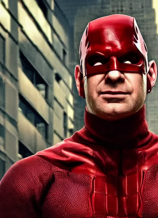 Prompt: Saul Goodman as Daredevil. His mask is off and his face are visible