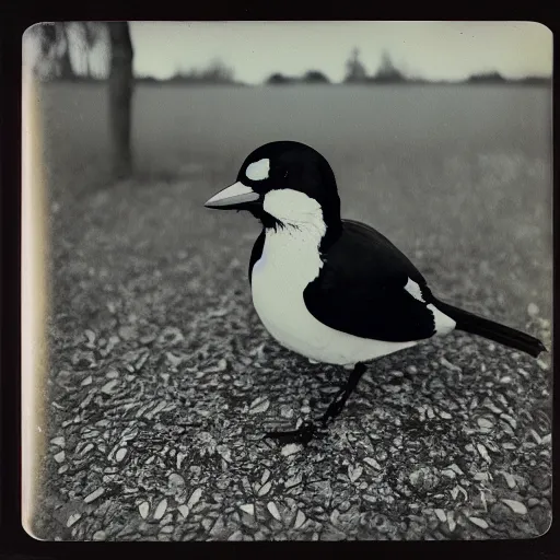 Image similar to magpie, beautiful polaroid photo, pinhole, color