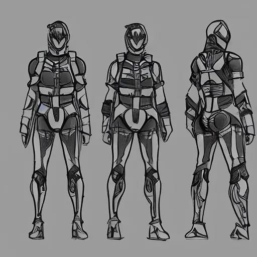 Prompt: sketches concept art agile soldier lightweight nano cyber plated armor chest gear suit military modern future era variants digital outline