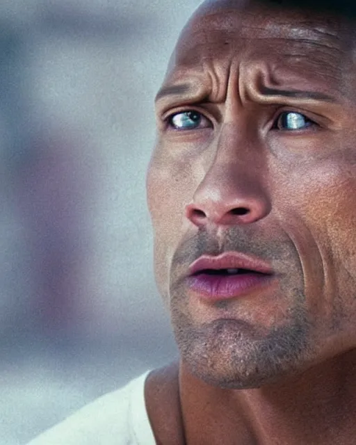 Image similar to Film still close-up shot of Dwayne Johnson as Rocky Balboa from the movie Rocky. Photographic, photography