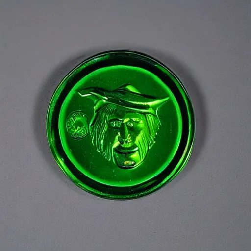 Image similar to green translucent coin in shape of labyrinth