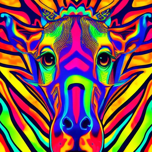 Image similar to a psychedelic neon technicolor portrait illustration of a giraffe in geometric kaleidoscopic colors with gradients vaporwave trending on artstation 4 k intricate extremely detailed digital art