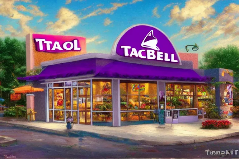 Prompt: taco bell by thomas kinkade