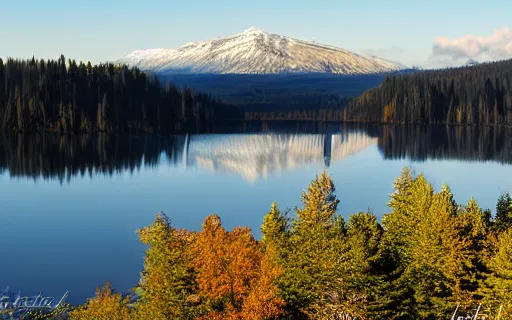 Prompt: view from portage site 4 4. lake eliza. early morning, godrays, professional photograph