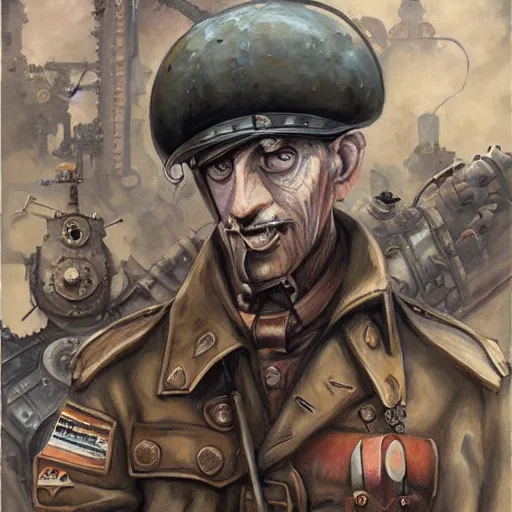 Image similar to wwii, steampunk, oil painting. by tony sandoval