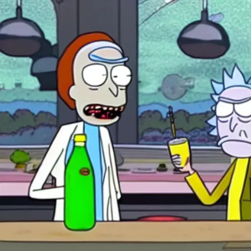 Image similar to rick and morty drink coke together