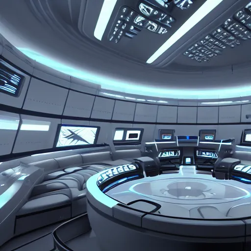 Image similar to Interior of a futuristic luxurious starship command center, 4k, artstation, cgsociety, cinematic lighting