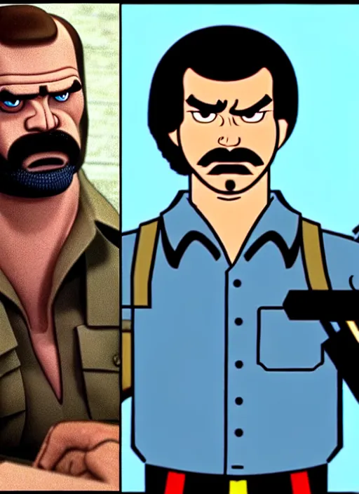 Image similar to still of jim hopper from stranger things : the animated series, cartoon screen capture ( 1 9 8 8 ), in the style of g. i. joe ( 1 9 8 3 ), transformers ( 1 9 8 4 ) and masters of the universe ( 1 9 8 3 )