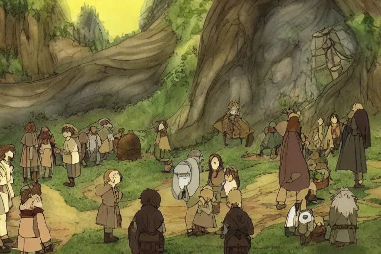 Image similar to tonemapped the fellowship of the ring by studio ghibli,