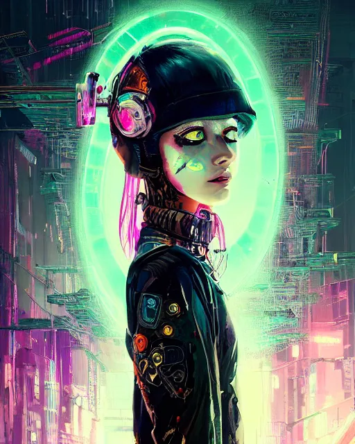 Image similar to detailed portrait Young Gangster Girl cyberpunk futuristic ((neon)) tattoes, styled hair Reflective gauzy fine-spun film jacket, decorated traditional ornaments by ismail inceoglu dragan bibin hans thoma greg rutkowski Alexandros Pyromallis Nekro Zac Retz illustrated Perfect face, fine details, realistic shaded, fine-face, pretty face