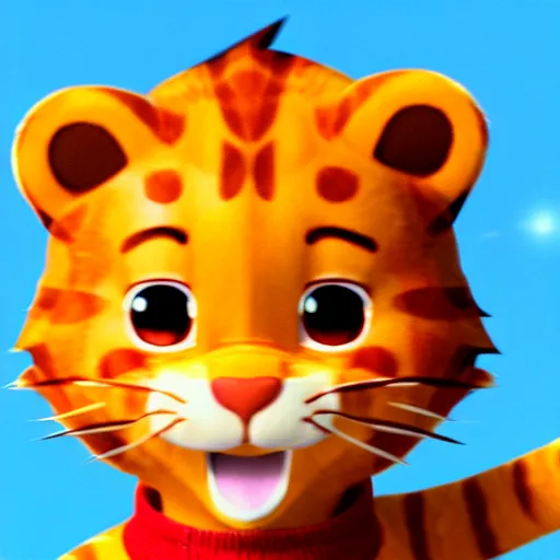 Image similar to render as a very grizzled 3d anime Daniel Tiger, full round round round round round round round face, short smile, cinematic lightning, medium shot, mid-shot, highly detailed, trending on Artstation, Unreal Engine 4k, cinematic wallpaper