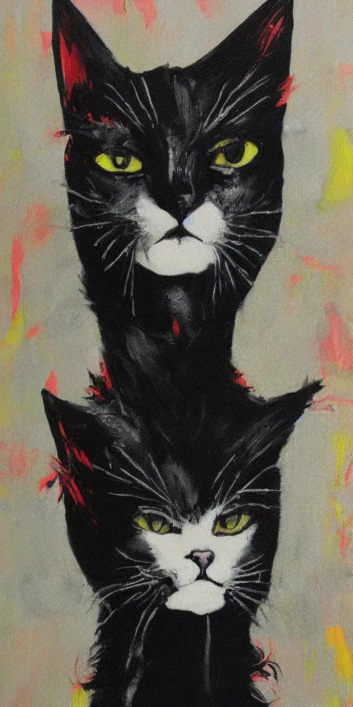 Image similar to cat sid vicious punk glam goth, oil - paint style