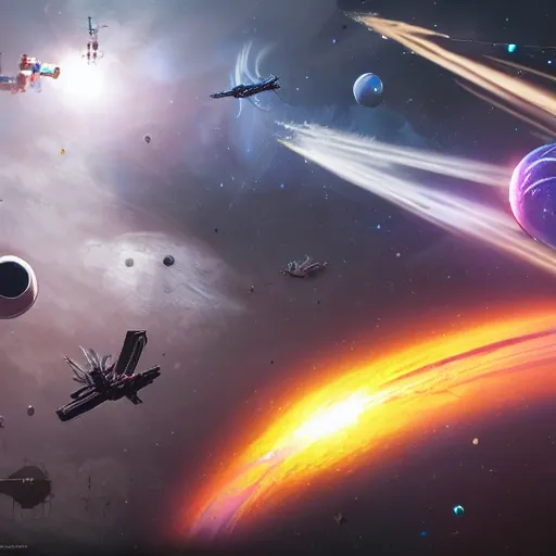 Image similar to epic space battle in low orbit above an alien world, sci-fi concept art