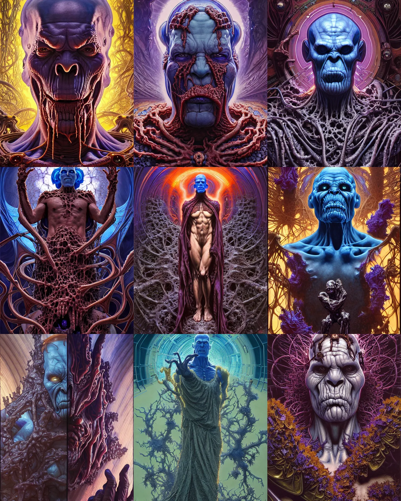 Prompt: the platonic ideal of mandelbulb of cletus kasady ultimate carnage thanos dementor doctor manhattan chtulu nazgul, detailed, intricate, hyperrealism, intense, scary, decay, dmt, art by brock hofer and artgerm and greg rutkowski and alphonse mucha