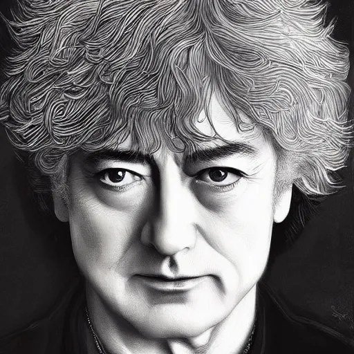 Prompt: amazing artgerm portrait of jimmy page in his 5 0 s as a preraphaelite painting, collaboration with j. scott campbell and artgerm with edward burn jones