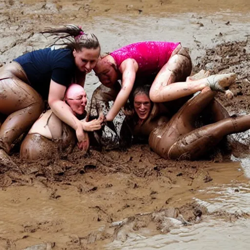 Image similar to 3 women fall over mud - wrestling