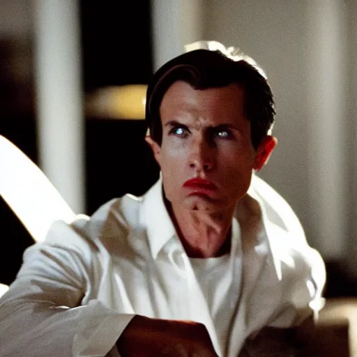 Prompt: an angel as the american psycho, cinematic still
