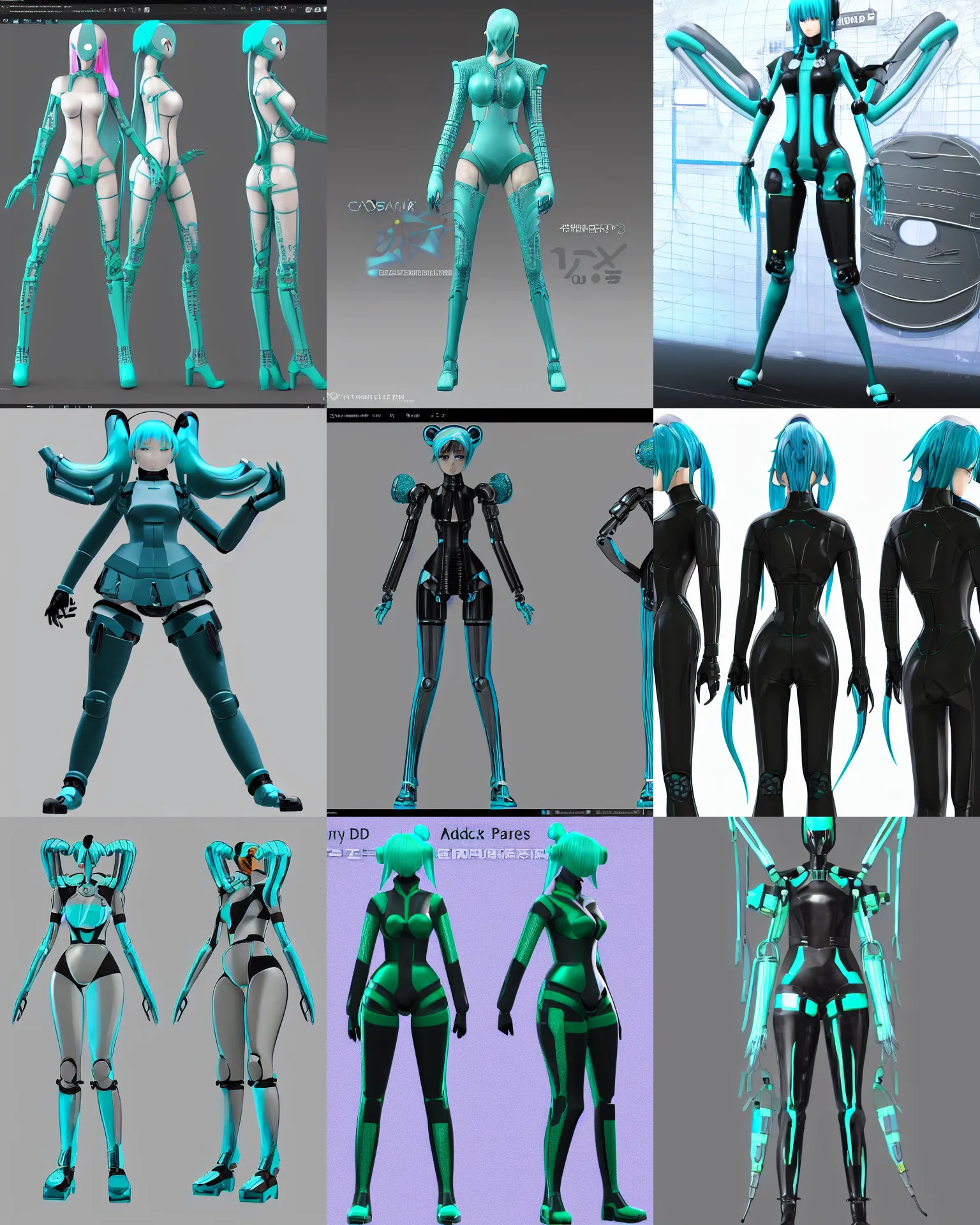 prompthunt: 3d model tpose turnaround of female sci fi character