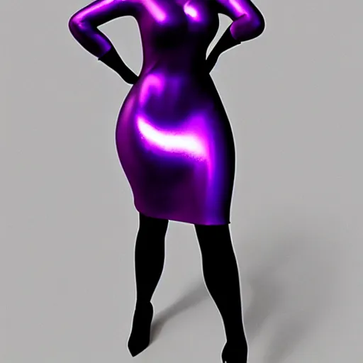 Prompt: curvy feminine goth young woman with dignified tight silver latex-nylon-silk dress, relaxed posture, purple makeup, photorealistic, cgsociety, sublime, 16k, smooth, sharp focus, ArtStation, hyperdetailed, volumetric lighting