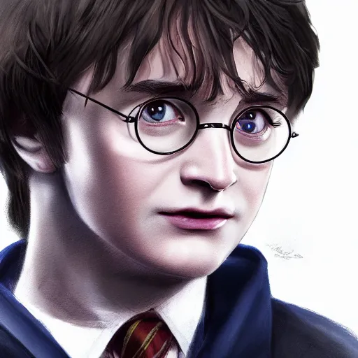 Prompt: a close up portrait of harry potter, art station, highly detailed, concept art, wide angle