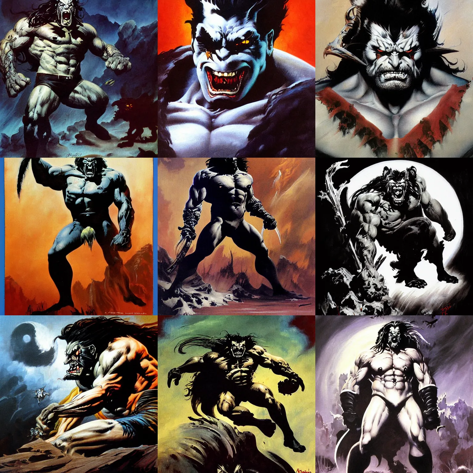 Prompt: lobo painting by frank frazetta 4 k