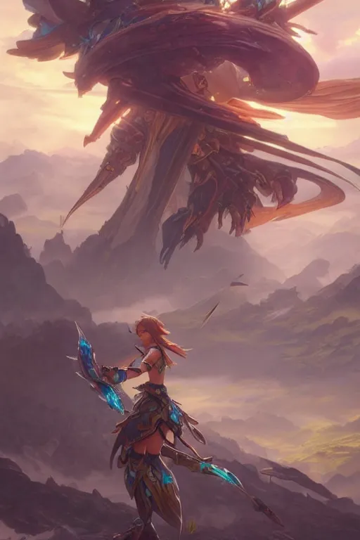 Image similar to landscape from xenoblade, fantasy, epic scale, highly detailed, digital painting, artstation, concept art, matte, sharp focus, illustration, hearthstone, art by artgerm and greg rutkowski and alphonse mucha