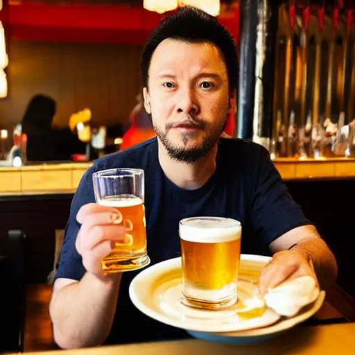 Image similar to dobodjob having a beer in a chinese restaurant